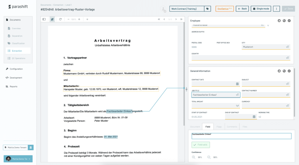 The work contract in extraction mode. The work contract in extraction mode.