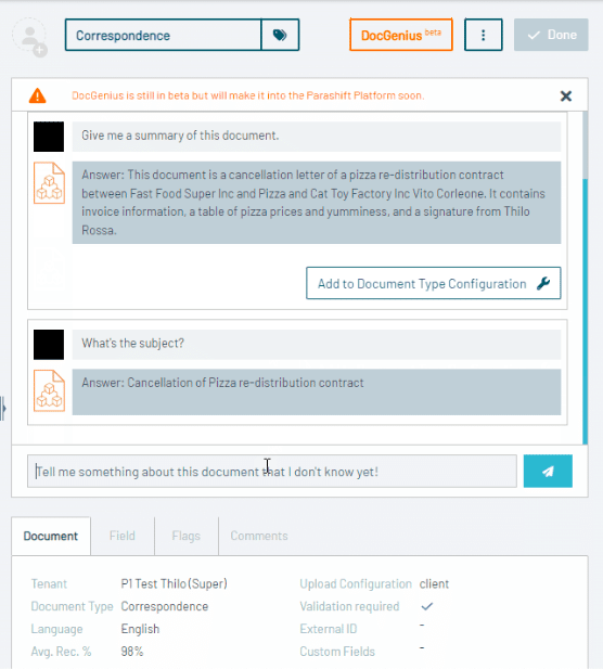 Correspondence in DocGenius (generative AI) Correspondence in DocGenius (generative AI)