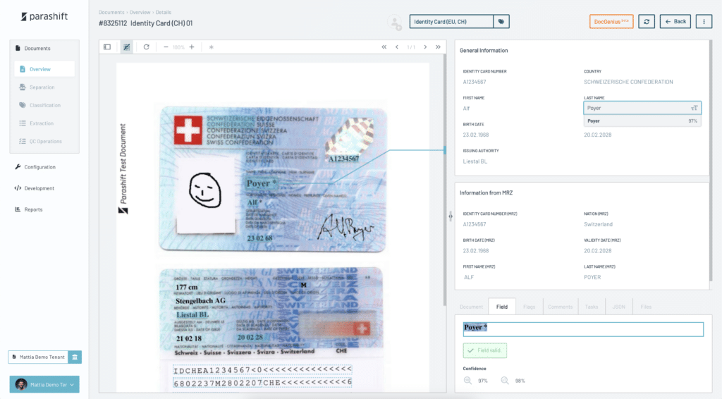 ID card extraction - Parashift ID card extraction - Parashift