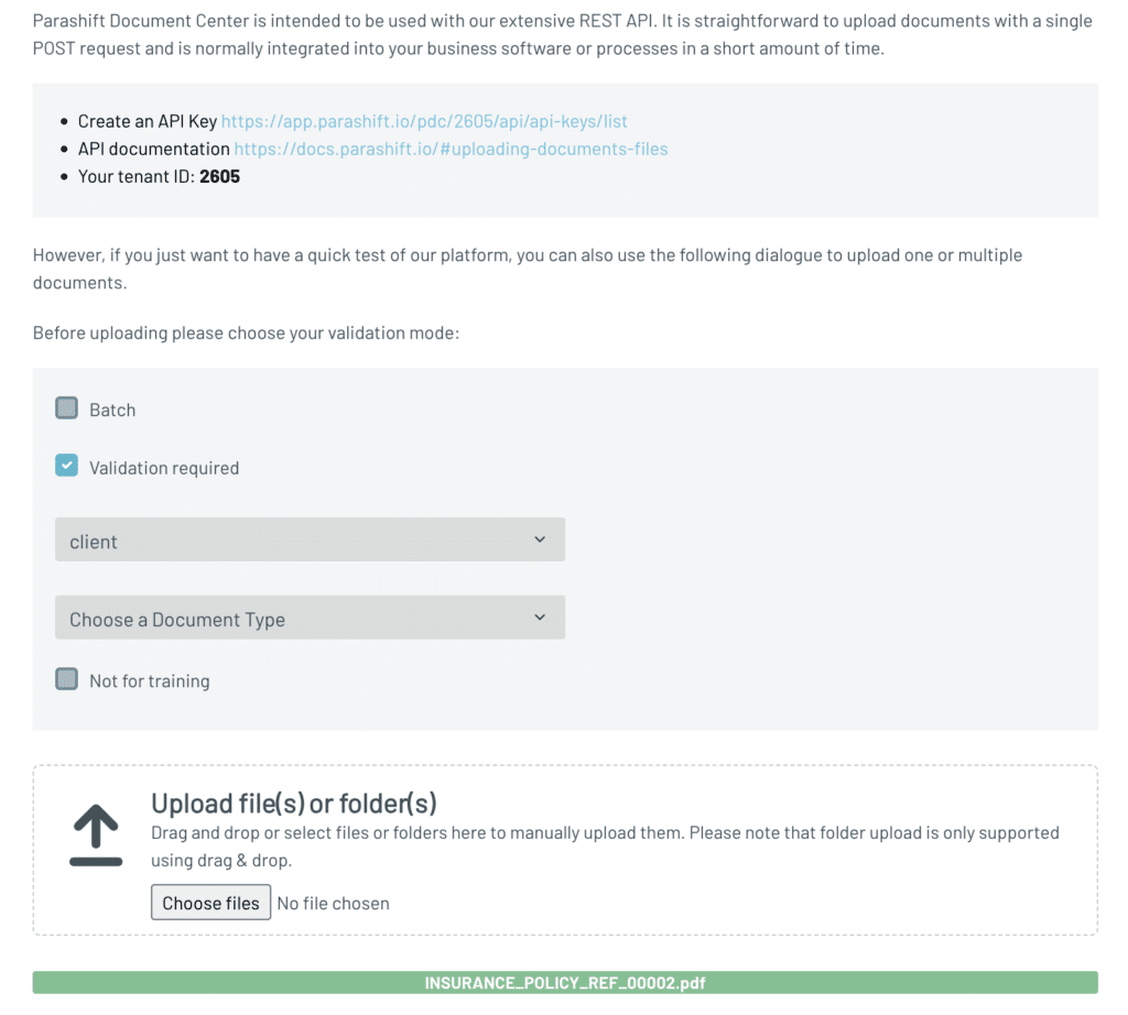 Insurance Policy Upload_Parashift Platform