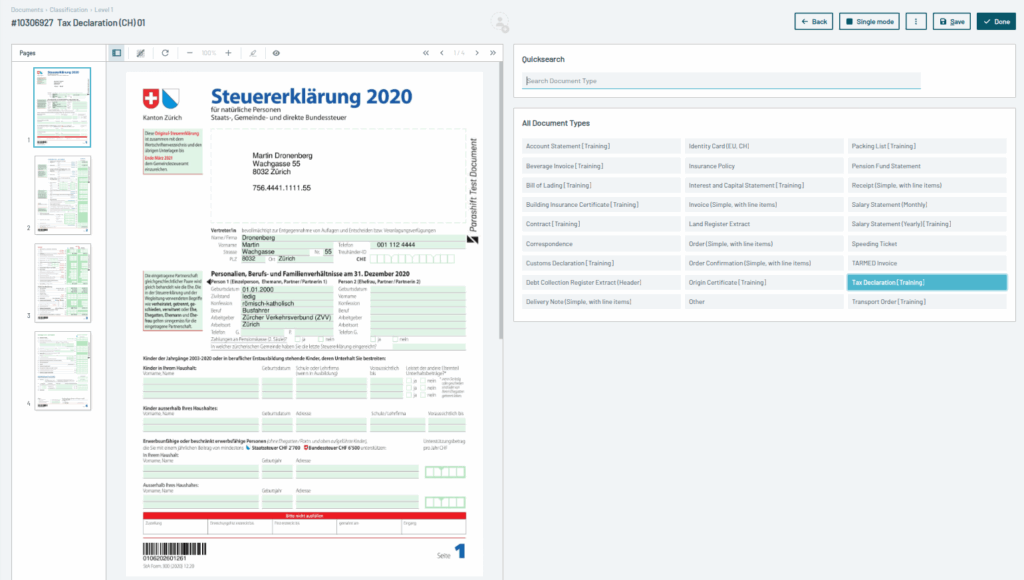 Document classification in the Parashift Platform