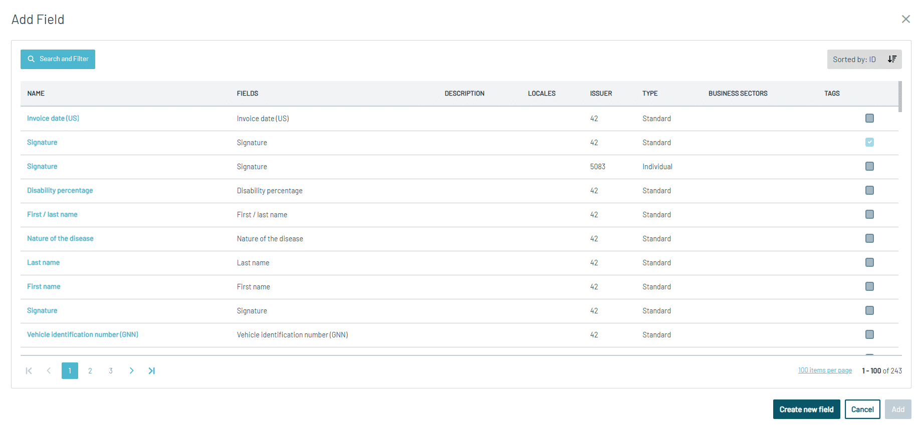 Vorgefertigte Felder hinzufügen